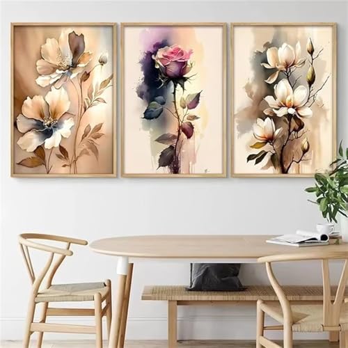 5D Diy Diamond Art Painting Kits 3 Stück Diamant Malerei Groß Bilder Rosen Vollbohrer Stickerei Mosaik Malerei Strass Kreuzstich Kunst Handwerk Leinwand für Wand Dekorationen Runden 40x60 cm D6311 von Yizgrz