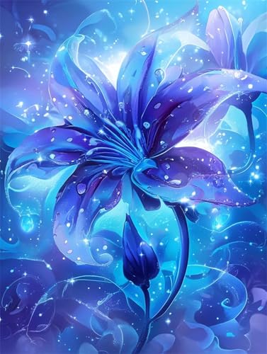 5D Diy Diamond Painting Erwachsene Kits Blaue Lilienblume Diamant Malerei Bilder Full Drill Cross Stickerei Sets Mosaikherstellung Kinder Malen Nach Zahlen für Home Decor Geschenk Round 25x30cm D4893 von Yizgrz