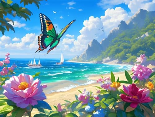 5D Diy Diamond Painting Erwachsene Kits Blumen Am Meer Diamant Malerei Groß Bilder Full Drill Cross Stickerei Sets Mosaikherstellung Kinder Malen Nach Zahlen für Home Wall Decor Round 80x120cm D7277 von Yizgrz