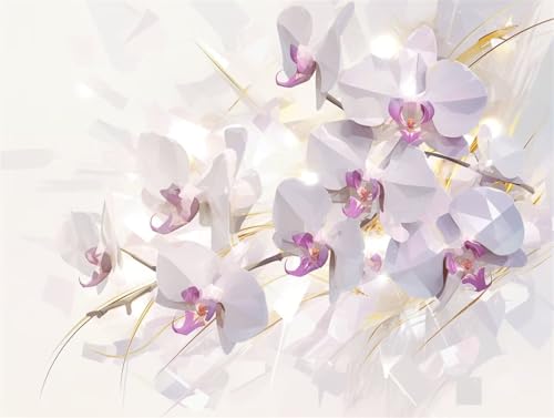 5D Diy Diamond Painting Erwachsene Kits Weisse Orchidee Diamant Malerei Groß Bilder Full Drill Cross Stickerei Sets Mosaikherstellung Kinder Malen Nach Zahlen für Home Wall Decor Square 50x70cm D6839 von Yizgrz