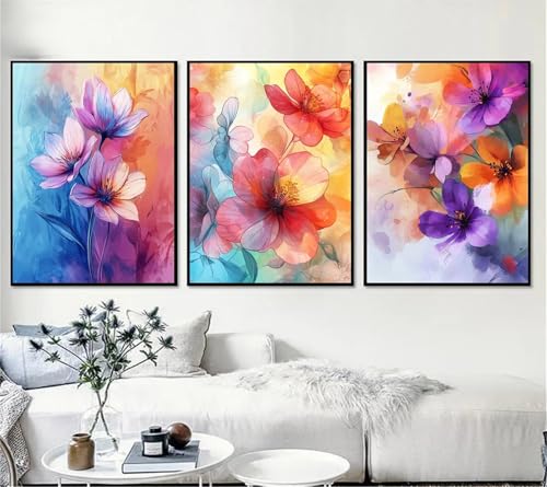 Diamond Painting 3 Pack Farbige Blütenblätter 5D Diamant Painting Bilder mit Diamant Malerei Zubehör Set Erwachsene Diy Diamant Malerei Full Drill Embroidery Kit für Home Décor Quadrat 70x100 cm D2905 von Yizgrz