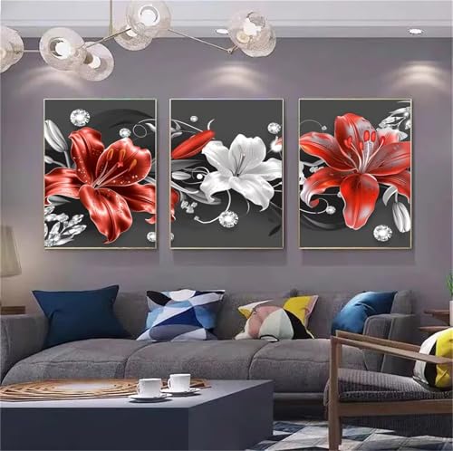 Diamond Painting 3 Pack Lilie 5D Diamant Painting Bilder mit Diamant Malerei Zubehör Set Erwachsene/Kinder Diy Diamant Malerei Full Drill Art dot Embroidery Kit fürHome Décor Quadrat 30x40 cm D2612 von Yizgrz