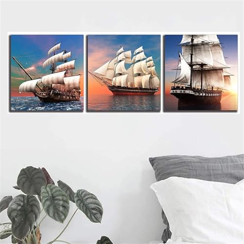 Diamond Painting 3 Pack Seeschiff 5D Diamant Painting Bilder mit Diamant Malerei Zubehör Set Erwachsene/Kinder Diy Diamant Malerei Full Drill Art dot Embroidery Kit fürHome Décor Quadrat 60x60cm D8158 von Yizgrz