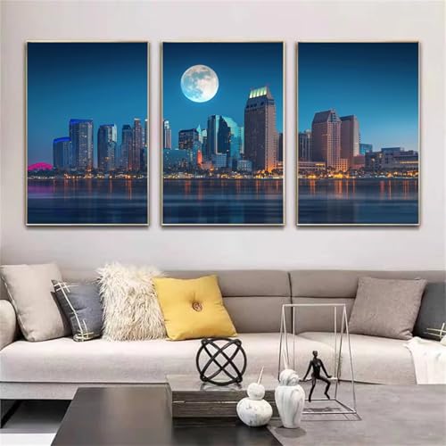 Diamond Painting 3 Pack Stadtmond 5D Diamant Painting Bilder mit Diamant Malerei Zubehör Set Erwachsene/Kinder Diy Diamant Malerei Full Drill Art dot Embroidery Kit fürHome Décor Quadrat 50x70cm D3498 von Yizgrz