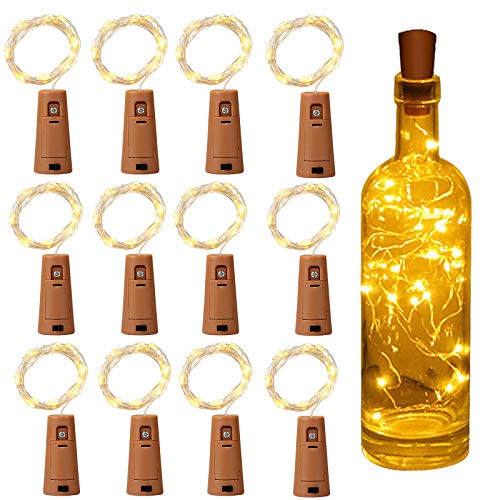 Yizhet Flaschenlichterkette Korken, 12 x LED Flaschenlicht Batterie Lichterkette 2M 20LED Flaschenlicht Korken, Silberdraht Lichterkette mit Batterie für Party Hochzeit Weihnachten (Warmweiß) von Yizhet