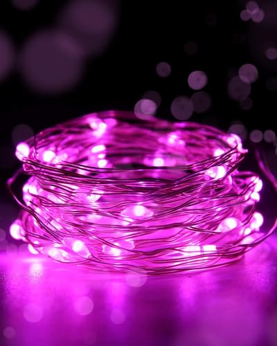 Yizhet LED Lichterkette 5m, 50 LEDs auf Draht, Micro USB, Kupferdraht Lichterkette für Schlafzimmer, Party, Garten, Halloween, Hochzeit, Rosa von Yizhet