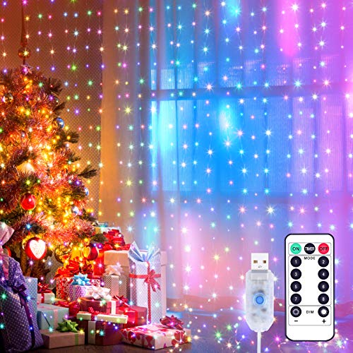 Yizhet Lichtervorhang 3x3m LED Lichterkette Vorhang LED Lichterkettenvorhang mit 8 Modi, IP65 Wasserdicht Lichtervorhang Deko für Wohnzimmer, Hochzeit, Party, Weihnachten (300LED, Bunt) von Yizhet