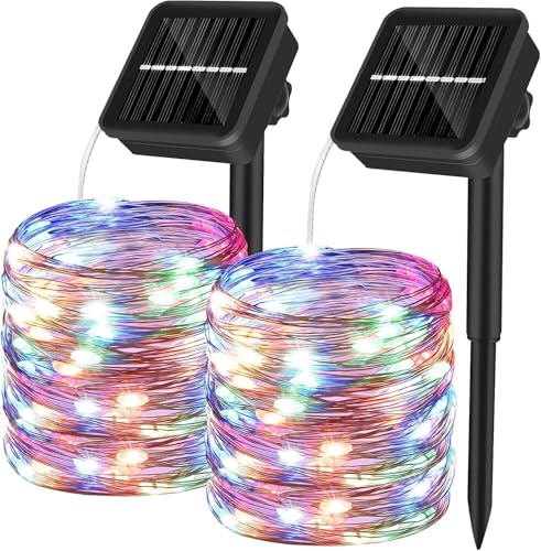 Yizhet Solar Lichterkette Aussen, LED Solar Lichterkette Außen 2x15M 150LED Lichterkette Außen IP65 Wasserdicht 8 Modi Kupferdraht Solarlichterkette für Hochzeit,Garten,Balkon,Terrasse(Mehrfarbi) von Yizhet