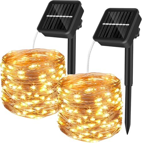 Yizhet Solar Lichterkette Aussen, LED Solar Lichterkette Außen 2x15M 150LED Lichterkette Außen IP65 Wasserdicht 8 Modi Kupferdraht Solarlichterkette für Hochzeit,Garten,Balkon,Terrasse(Warmweiß) von Yizhet