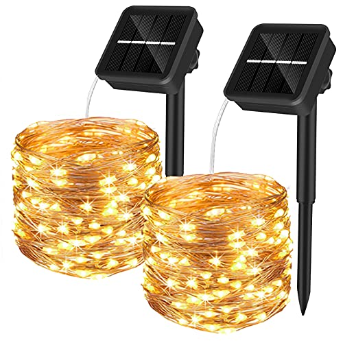 Yizhet Solar Lichterkette Aussen, LED Solar Lichterkette Außen 2x10M 100LED Lichterkette Außen IP65 Wasserdicht 8 Modi Kupferdraht Solarlichterkette für Hochzeit,Garten,Balkon,Terrasse(Warmweiß) von Yizhet