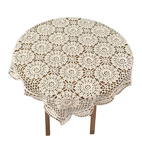 Yizunnu Tischdecke, quadratisch, handgefertigt, gehäkelt, Baumwolle, Spitze, Beige, 60 cm von Yizunnu