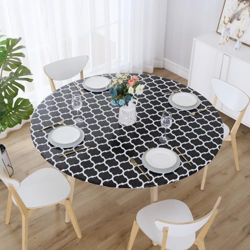 Yizunnu Wasserdichte, runde Tischdecke mit elastischem Rand und Flanell-Rückseite, abwischbar, öldicht, PVC-Tischschutz für Esszimmer, Küche, Picknick, Party, passend für Tische mit einem Durchmesser von Yizunnu