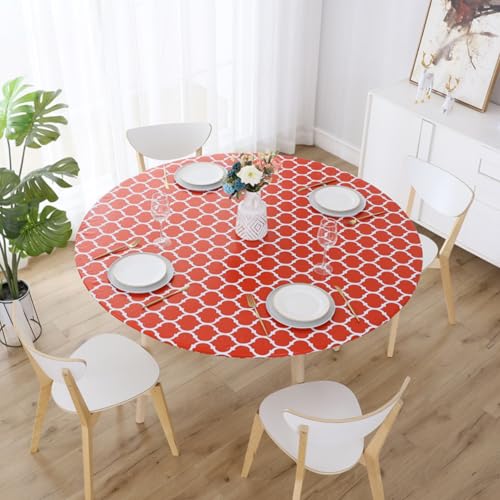 Yizunnu Wasserdichte, runde Tischdecke mit elastischem Rand und Flanell-Rückseite, abwischbar, öldicht, PVC-Tischschutz für Esszimmer, Küche, Picknick, Party, passend für Tische mit einem Durchmesser von Yizunnu