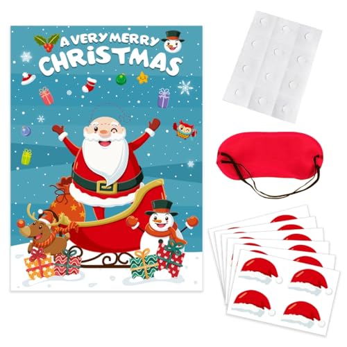 Yjcnelcr Weihnachtsparty-Spiele Pin The Nose On Snowman Pin The Hat On Santa Blindfold Party Game For Family Friend Adults Christmas Party Games For Family von Yjcnelcr