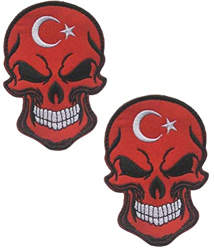 Türkei-Flaggen-Aufnäher, Totenkopf-Flicken, Klettverschluss, taktische Moral-Applikation, Militär, bestickt, 2 Stück (Türkei) von Ykonuyis