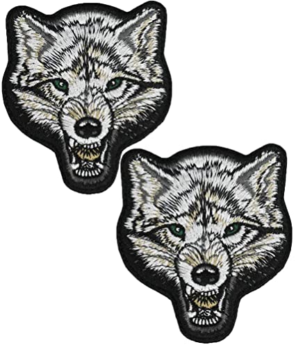 Wolfskopf-Aufnäher Patches, Klettverschluss, Aufbügler, taktische Moral-Applikation, Militär, bestickt, 2 Stück von Ykonuyis