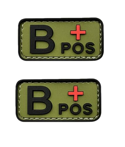 Ykonuyis 2 Stück Hakenverschluss grün B+ POS Positive Patch Blutgruppe Taktische Moral PVC Gummi Patches Abzeichen für Kappen Taschen Rucksäcke Weste (Grün B + POS Positiv) von Ykonuyis