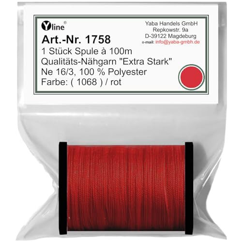 1 Stück Spule a. 100m Qualitäts - Nähgarn, Extra-Stark, Farb-Nr.1068 rot, Ne 16/3, 100% Polyester für die Nähmaschine Garn, 1758 von Yline