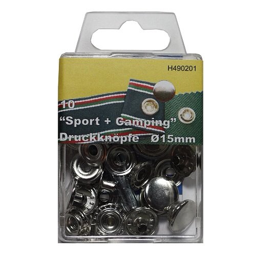 10 Druckknöpfe Sport & Camping silberfarben 15 mm Metall rostfrei mit Werkz.& Anleit. im SB Blister, 0137 von Yline