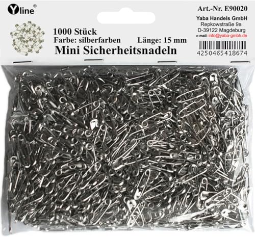 1000 Stück Mini Sicherheitsnadeln klein, Silber ca.15 mm, Sicherheits- Nadel Nadeln, E90020 von Yline