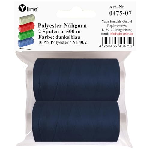 2 Spulen a. 500 m Nähgarn/Syngarn dunkel - blau, Garn Nähfaden Polyester für die Nähmaschine, (0,06 € /10 m), 0475-07 von Yline