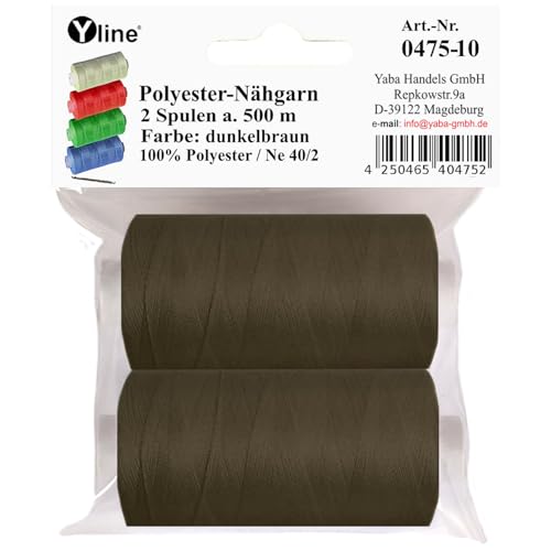 2 Spulen a. 500 m Nähgarn/Syngarn dunkel braun, Garn Nähfaden Polyester für die Nähmaschine, (0,06 € / 10 m), 0475-10 von Yline