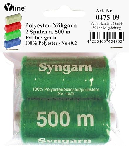 2 Spulen a. 500 m Nähgarn/Syngarn grün, Garn Nähfaden Polyester für die Nähmaschine, (0,06 € / 10 m), 0475-09 von Yline