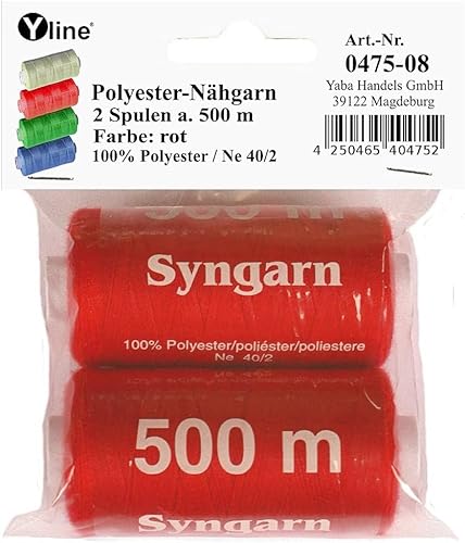 2 Spulen a. 500 m Nähgarn/Syngarn rot, Garn Nähfaden Polyester für die Nähmaschine, (0,06 € /10 m), 0475-08 von Yline