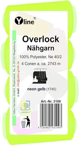 4 Stück Spulen Overlock - Nähgarn, neon gelb, a. 2743 m, NE 40/2, 100% Polyester, Nähfaden, Nähmaschinen Garn, (0,01 € / 10 m), 3109 von Yline