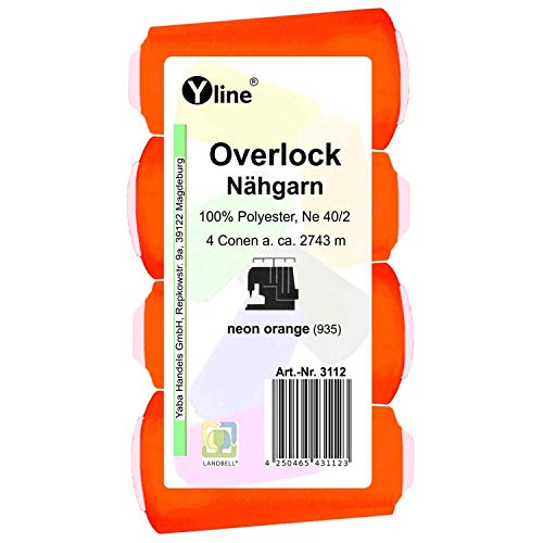 4 Stück Spulen Overlock - Nähgarn, neon orange, a. 2743 m, NE 40/2, 100% Polyester, Nähfaden, Nähmaschinen Garn, 3112 von Yline