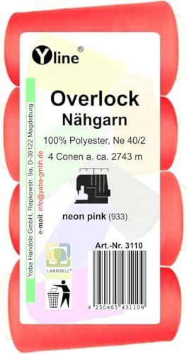 4 Stück Spulen Overlock - Nähgarn, neon pink, a. 2743 m, NE 40/2, 100% Polyester, Nähfaden, Nähmaschinen Garn, (0,01 € / 10 m), 3110 von Yline