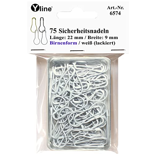 75 Stück Mini Sicherheitsnadeln (Birnenform) weiß/Weiss ca.22 mm, Sicherheits- Nadel Nadeln, 6574 von Yline