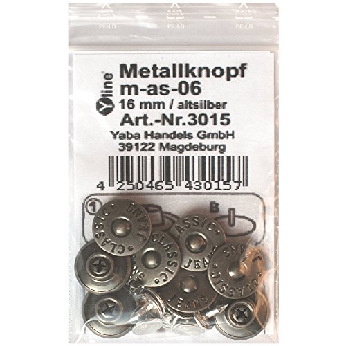 8 Metall Knöpfe altsilber 16 mm, Jeansknöpfe Metallknopf, Jeans Knöpfe, nähfrei, im Polybeutel, m-as-06 von Yline