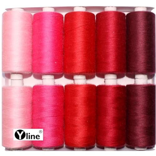 Set Nähgarn Garn Polyester Rot - Töne für die Nähmaschine 10 Sp. a. 500 m Nähfaden, (0,24 € / 100m), 3216 von Yline