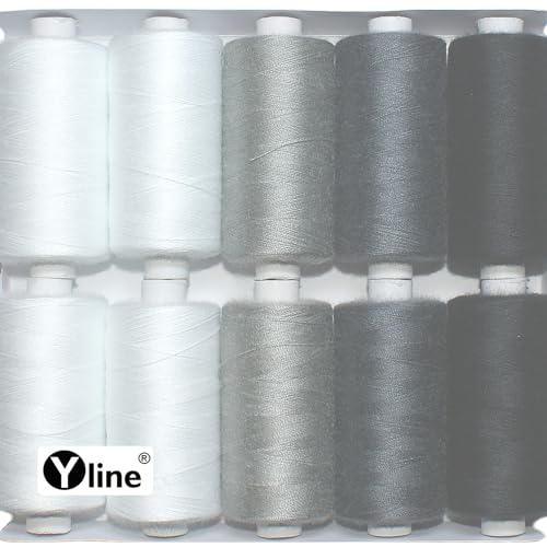 Set Nähgarn Garn Polyester weiß schwarz grau, für die Nähmaschine 10 Sp. a. 500 m Nähfaden, (0,24 € / 100m), 3217 von Yline