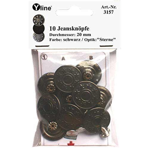 Yline 10 Jeans Knöpfe schwarz 20 mm, Jeansknöpfe Metallknopf, Metall Knöpfe, nähfrei, im SB Pack, 3157 von Yline