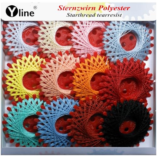 Yline 12er Set Sternzwirn, Zwirn Polyester, Sternchenzwirn bunt/Mode, (0,03 € / m), 0004-fl von Yline