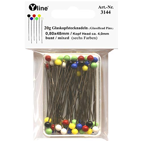 Yline 20 g Glaskopfstecknadeln 0,8 x 48 mm, Glaskopf - bunt / 6-Farben, Stahl Nadeln Stecknadeln groß, 3144 von Yline