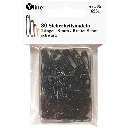 Yline 80 Stück Mini Sicherheitsnadeln 19 mm, klein, schwarz, nickelfrei, Nadel Nadeln, 6531 von Yline