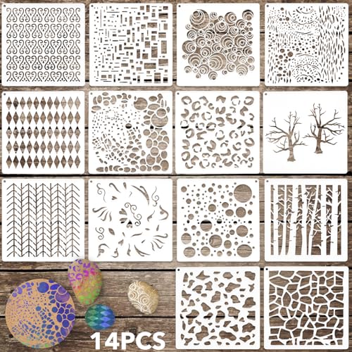 14 Stück Scablonen Set,Ymapinc Kunststoff Scablonen Wandgestaltung Schablonen Malen Zeichnung Malschablonen DIY Schablonen Geometrische Wand Schablonen für Holz Bodenbeläge Leinentaschen Scrapbooking von Ymapinc