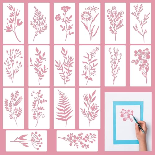 Ymapinc Blumen Schablonen,18 Stück Wiederverwendbar Schablone Wildblumen Schablonen Malen Malerei Schablone 15x7,5cm Stencil Schablonen für Scrapbooking Malen DIY Wand Deko von Ymapinc