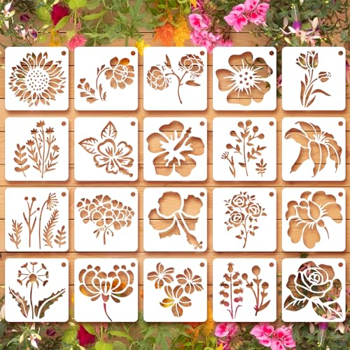 Ymapinc 20 Stück Schablonen Blumen Wildblumen Schablonen wiederverwendbare Kunststoff Malschablonen für Bastelarbeiten Möbel Wand Scrapbooking DIY Malerei Holz Möbel von Ymapinc