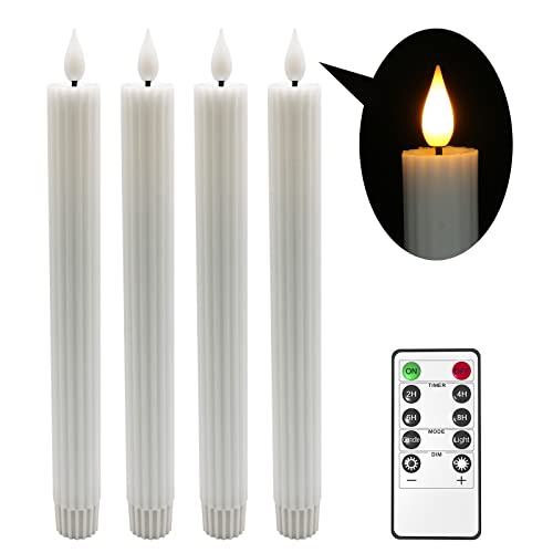 Yme LED Kerzen mit Timer und Fernbedienung, Batteriebetrieben Stabkerzen mit Echtwachs Warm Weiß Licht für Weihnachten Kerzenhalter Hochzeit Deko Adventskranz 4er Set von Yme