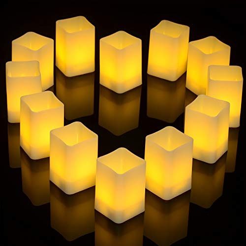 Ymenow Kerzen Deko, Quadratische Tassenform LED Kerzen Flackernde Flamme Licht, 12 Stück Warmweiß Kerzen Set mit Batterie für Wohnzimmer Herbst Erntedankfest Weihnachten Deko, Größe 3,6 * 3,6 * 5,5cm von Ymenow