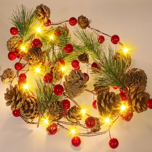 Ymenow LED Lichterkette with Weihnachtsglocke & Kiefernzapfen, 2m 20LEDs Fairy Lights Kette für Weihnachtsbaumschmuck Party Wohnzimmer Handlaufkamin Garten Haustür Erntedankfest Weihnachts Deko von Ymenow