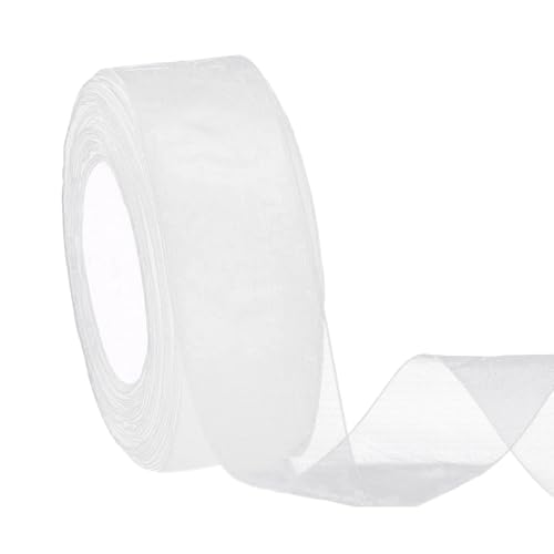 1 Rolle Organzaband Weiß 25mmx47m, Geschenkband Weiss Durchsichtig Organza Chiffonband Geschenk Verpackung Basteln Hochzeit Party Deko Schleifenband Kuchenband von Ymxil