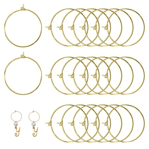 100STK Golden Creolen Ohrringhaken Ohrringe Rohlinge Selber Machen Set Basteln Zubehör Weinglas Charms Ringe für Frauen Damen, 20 x 0.8mm von Ymxil