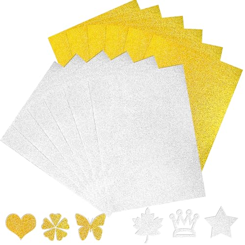 12Stk Glitzerpapier zum Basteln, Gold Silber Glitzer Buntpapier A4 Glitzerpapier 250g/m² Glitterkarton Bastelpapier Kindergarten Einschulung Schulanfang Schulkind Junge Mädchen Bastelmaterial von Ymxil