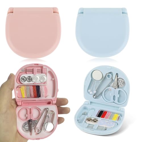 2 Pack Mini Nähset Reise, Nähset Grundausstattung mit Faltbarem Etui, Nadel und Faden Set, Reisenähset Sewing Kit, Nähzeug Set, Nähset Klein, Reise Nähset, Tragbares Nähzeug, Nähzeug Geschenke von Ymxil