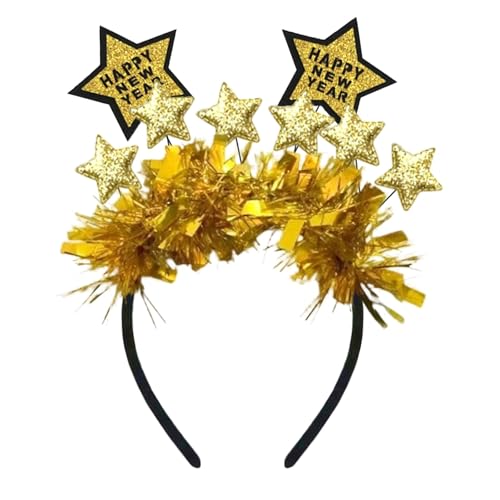 2025 Happy New Year Star Stirnband, 2025 Silvester Party Photobooth Requisiten, 2025 Happy New Year Dekoration Glitzer Stern Girlande Stirnband, 2025 Neujahr Dekoration Zubehör (Gold) von Ymxil